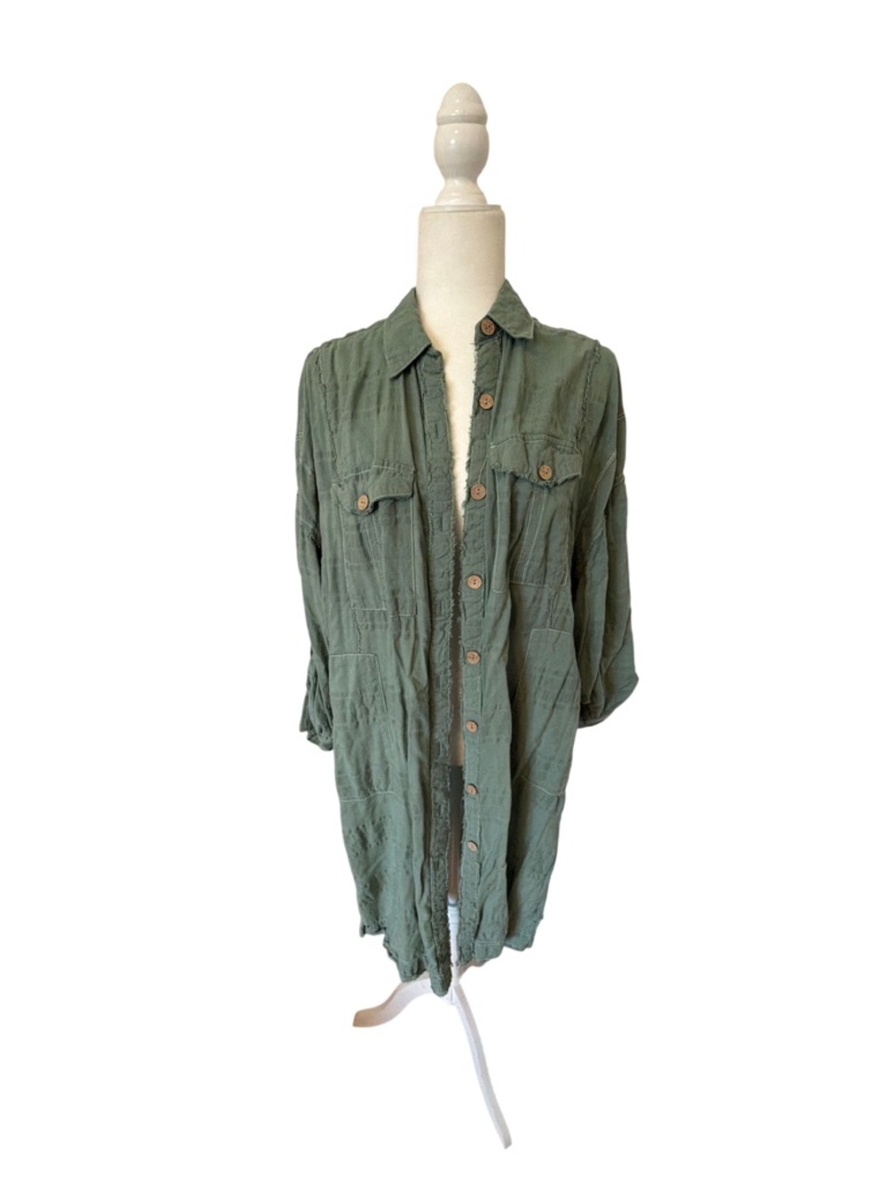 We The Free Green Long Button-Up Shirt Jacket